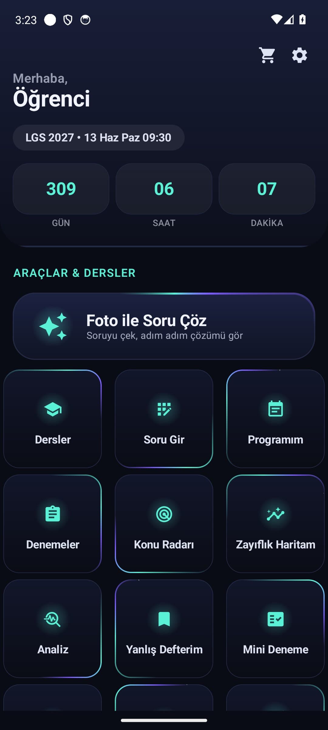 LGS Mentor ana ekranı