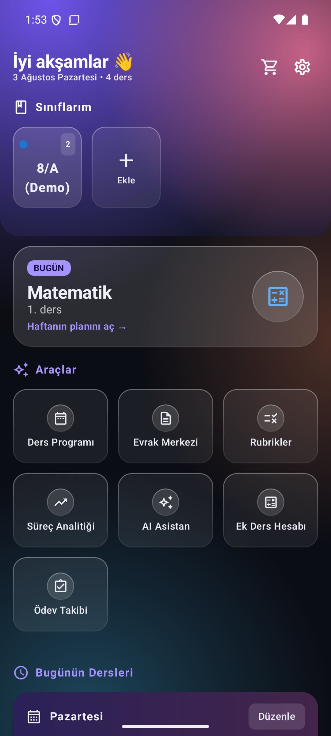 Öğretmen Asistanı ana ekranı