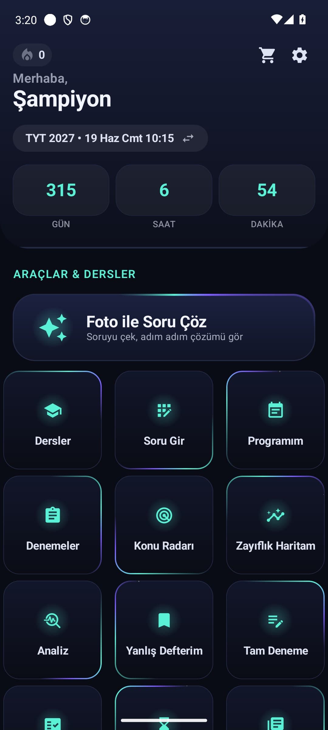 YKS Mentor ana ekranı